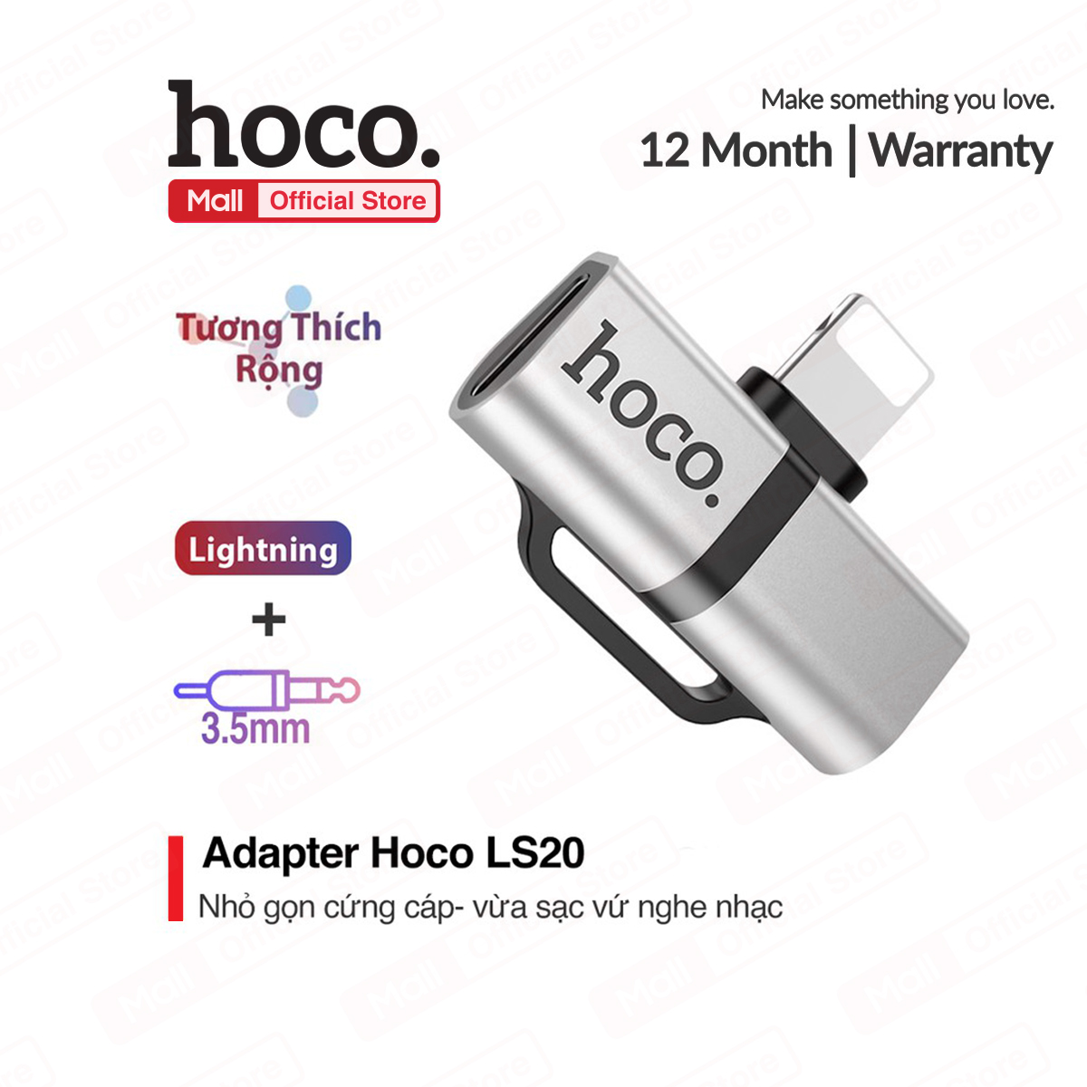 Đầu chuyển đổi từ 1 cổngLightning sang 2 cổng Lightning Hoco LS20