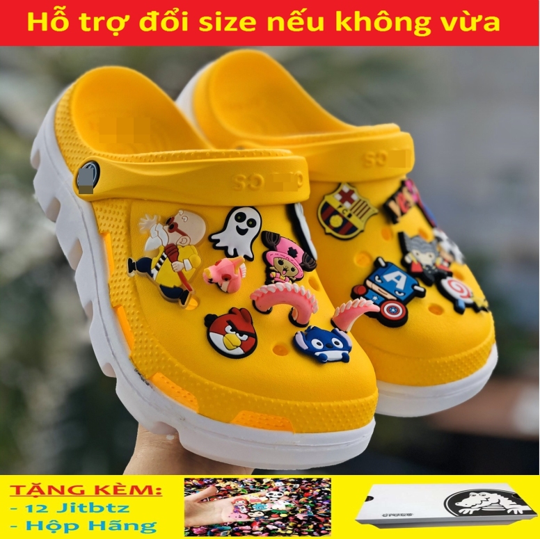 Dép sục Cross du.et quai ngang nam và nữ màu vàng đế trắng, cá tính siêu nhẹ đi mưa đi nắng thoải mái chống trơn trượt, có nhiều lỗ thoát hơi thông thoáng, tặng kèm 12 jitbitz và hộp hãng - có hình thật và video tự quay giá rẻ