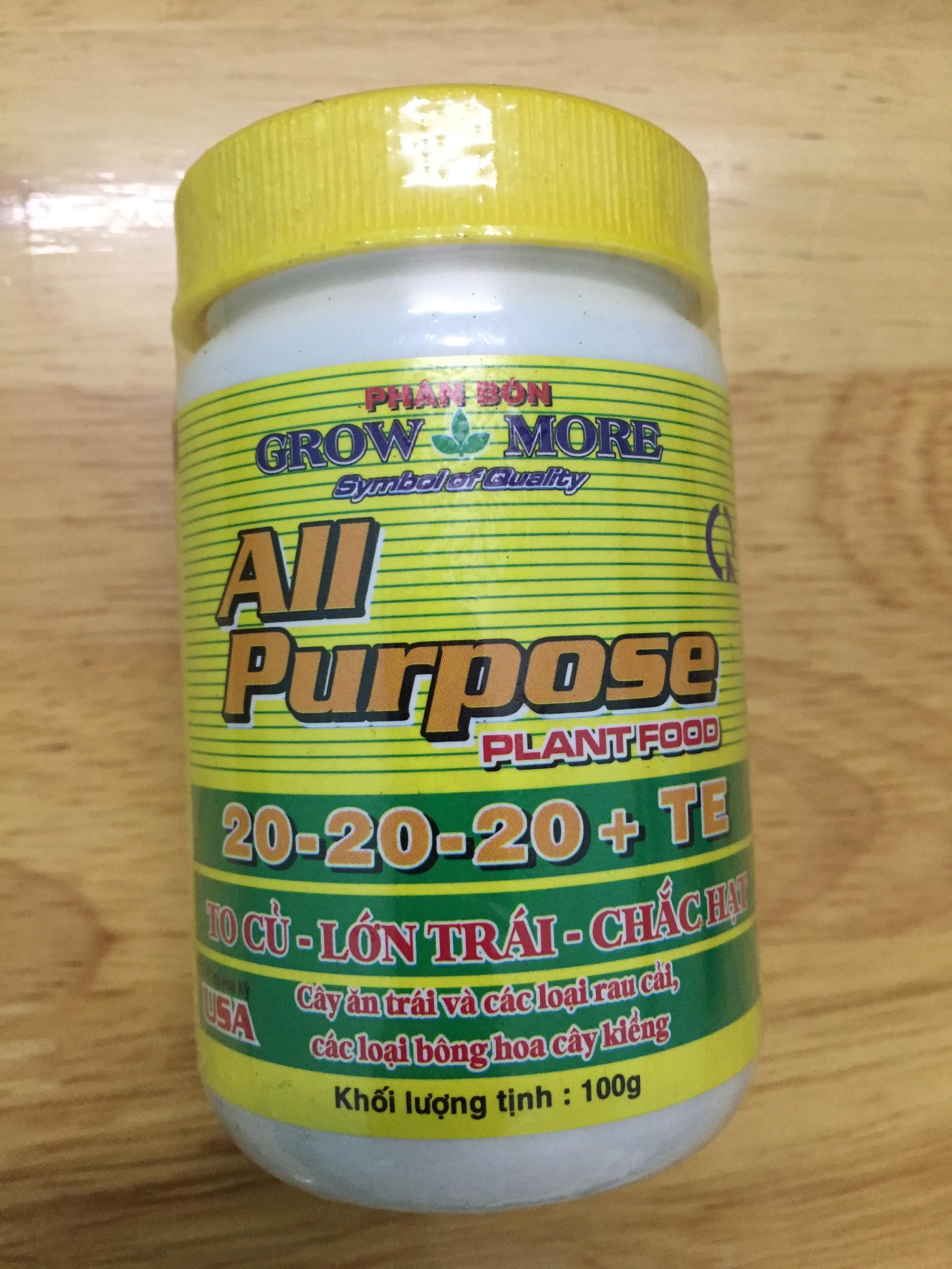 Phân Bón Lá 20-20-20+Te Grow More 100gr chuyên dùng cho hoa phong lan