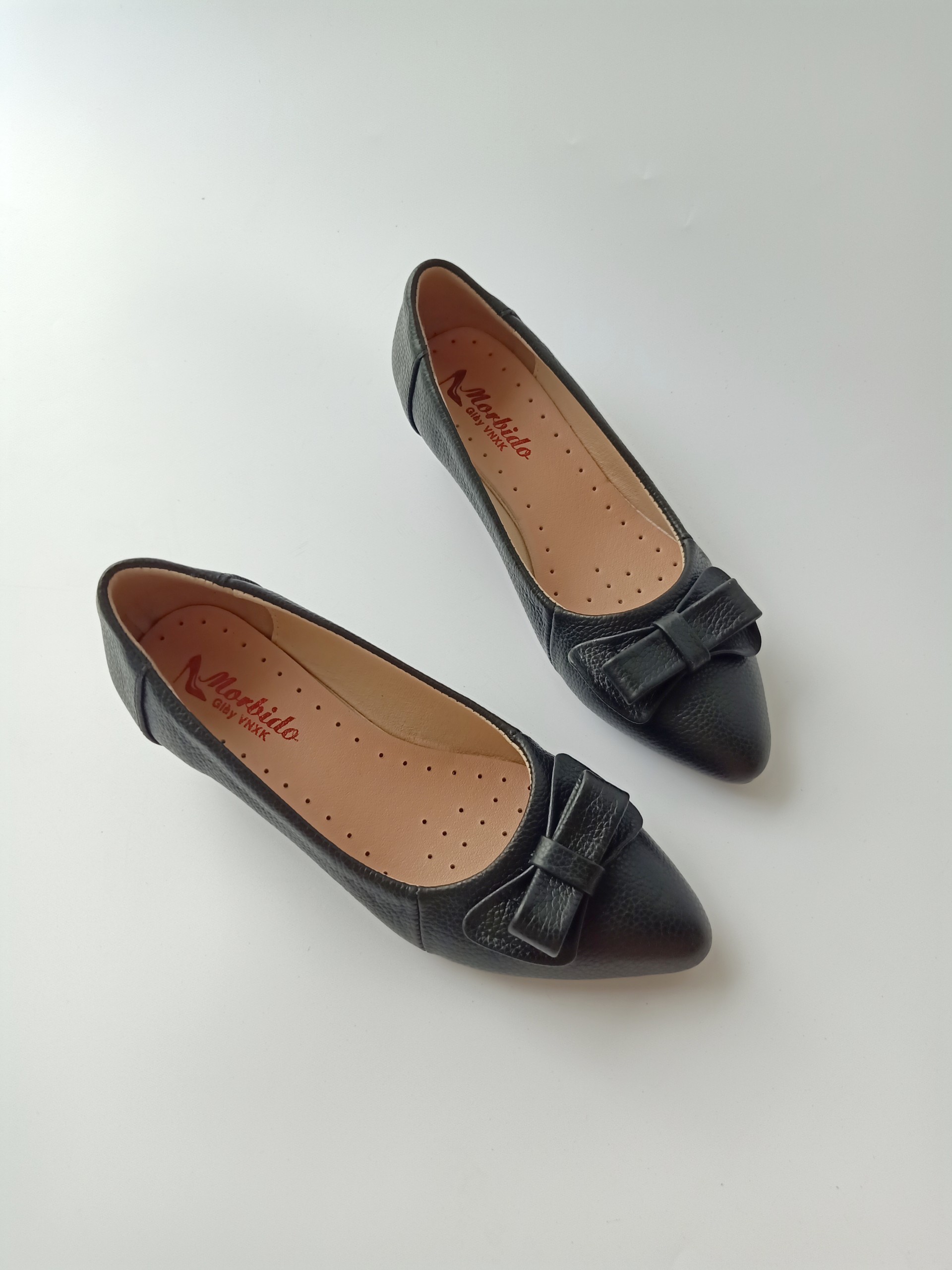 Giày búp bê đế xuồng da thật 5cm mũi nhọn gắn nơ m203