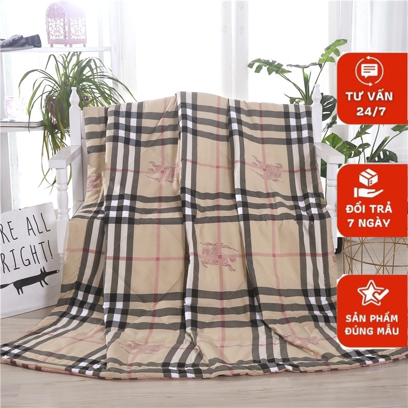 Chăn mền, chăn hè, burberry mềm mịn mát 2m x 2.2m, chăn hè thu siêu gọn nhẹ mềm mịn thấm hút mồ hôi tốt chần bông mỏng 3 lớp