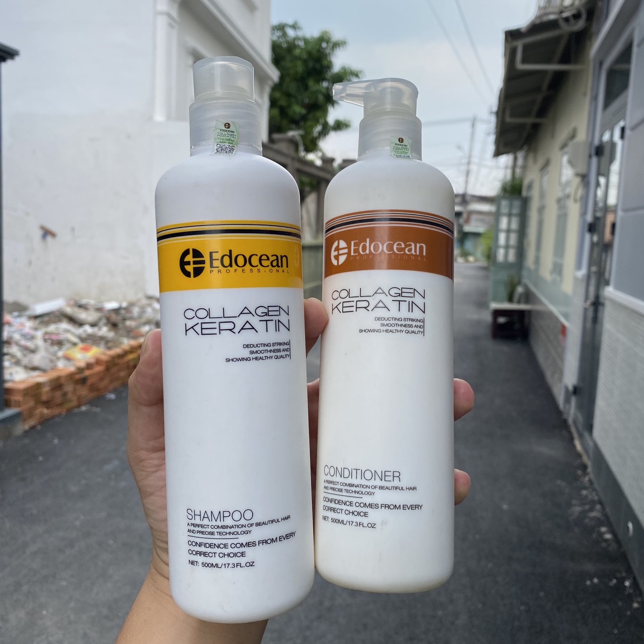 Bộ dầu gội xả siêu mượt phục hồi và ngăn gãy rụng tóc Edocean Collagen Keratin cao cấp 500mlx2