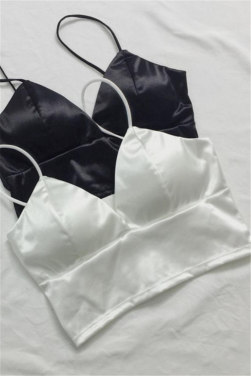 [HCM]Áo croptop hai dây cúp ngực đen vải phi bóng