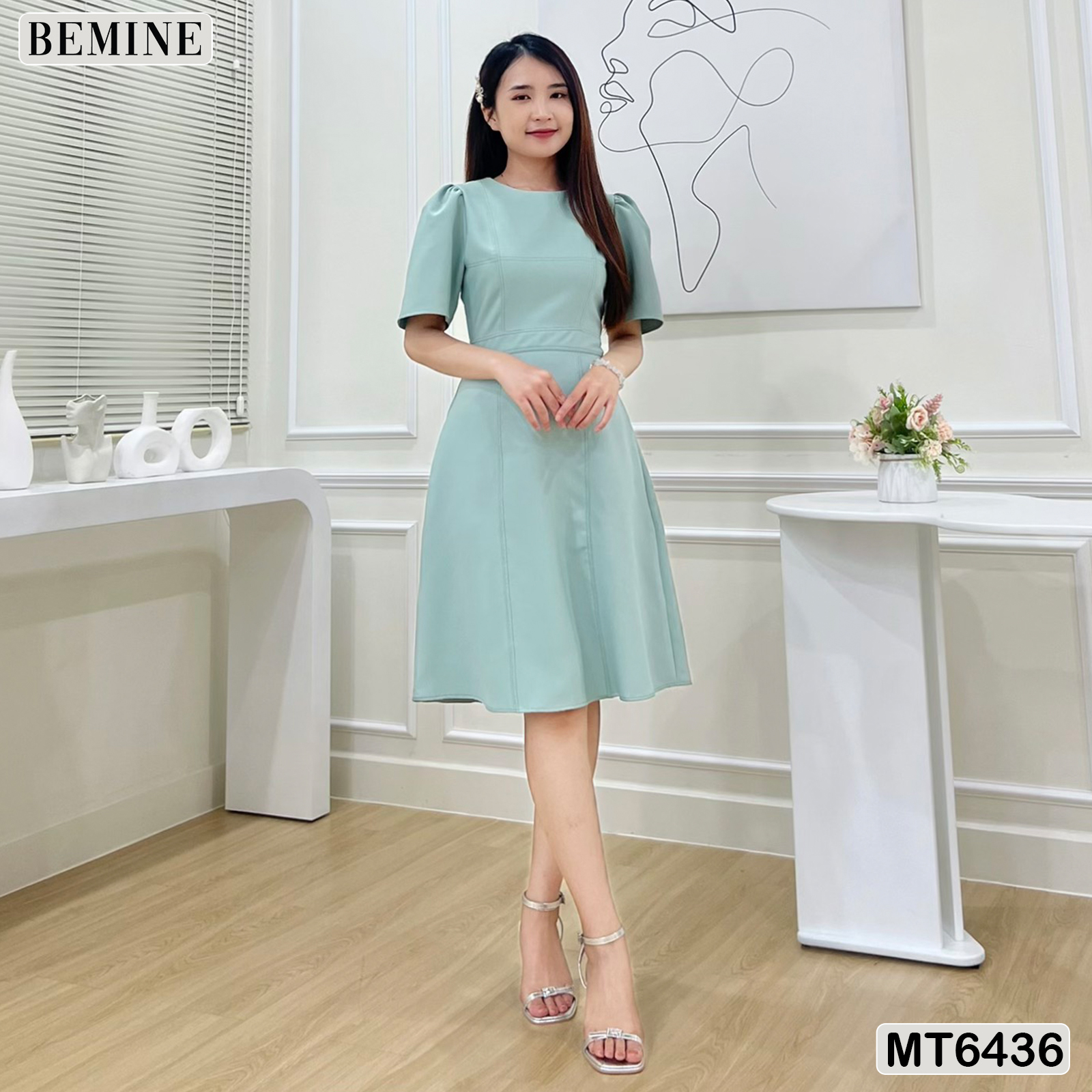 Đầm công sở chạy chỉ tùng xoè BEMINE MT6436
