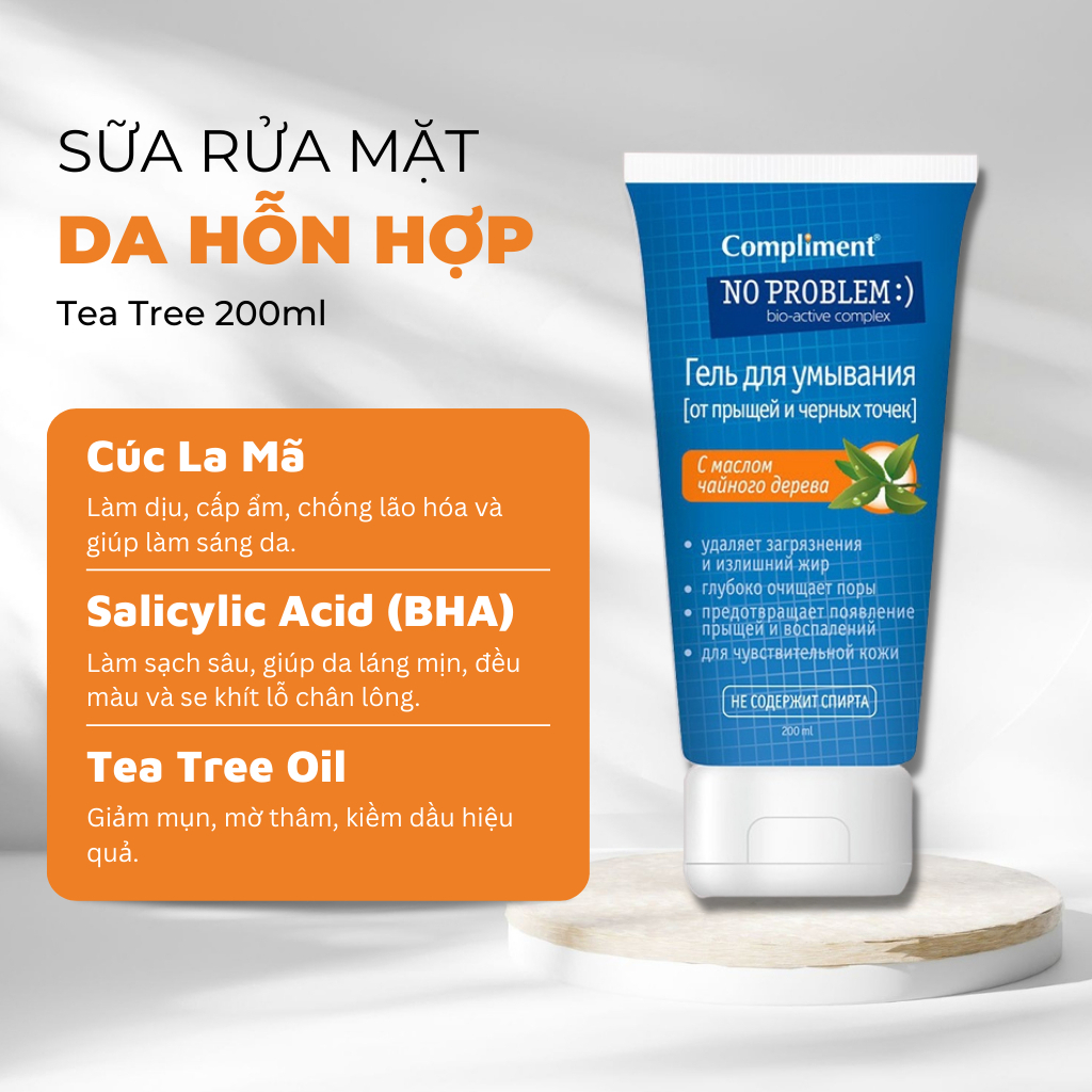 Sữa Rửa Mặt Ngừa Mụn Compliment No Problem Tea Tree Cho Mọi Loại Da 200ml - Vạch Cam