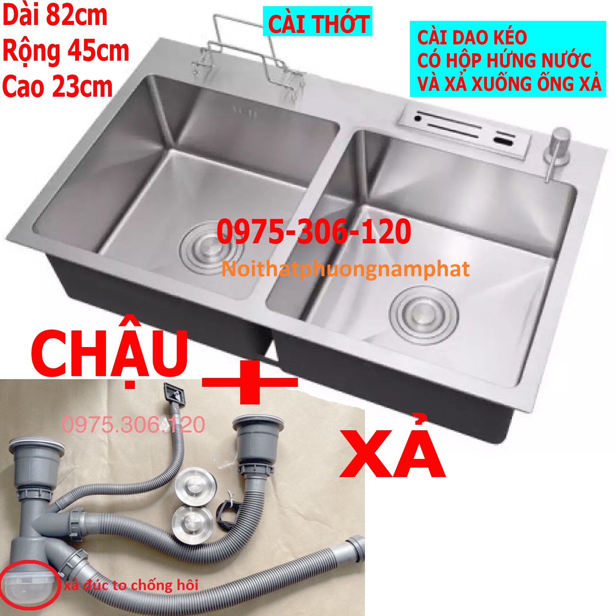 [CHẬU ĐÚC CÓ CÀI DAO THỚT] Chậu Rửa Chén Bát INOX SUS 304 N16 8245 NA.GRAND và Xả chậu Thoát Nước