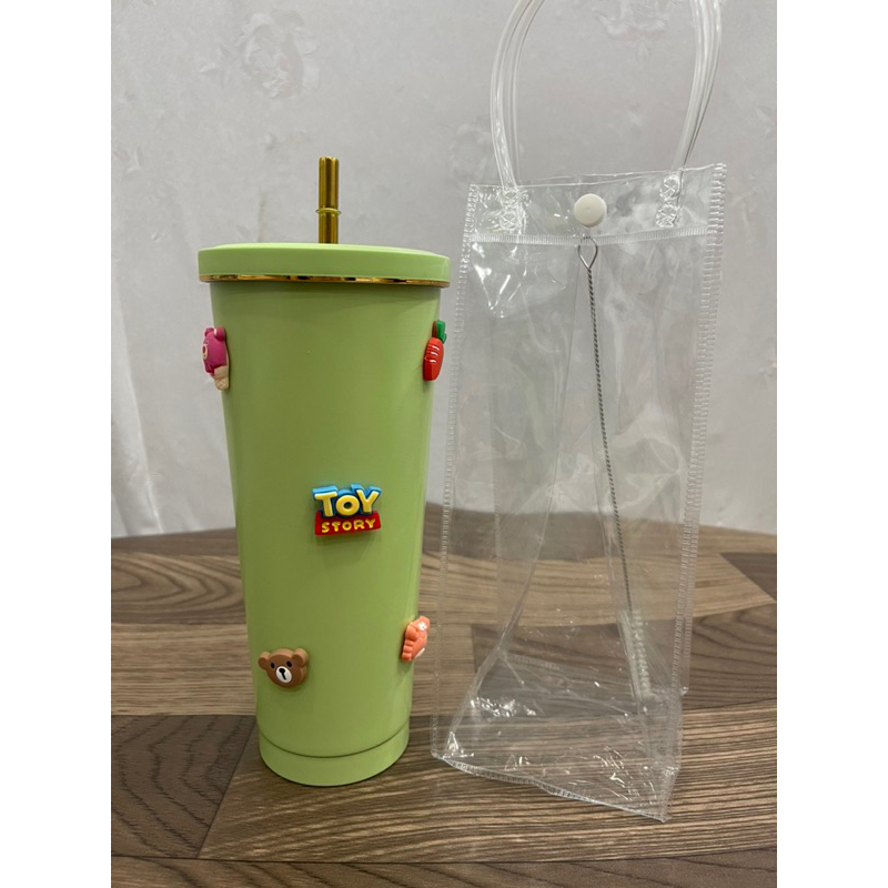 Ly giữ nhiệt dán sticker 3D 750ml 1 túi trong+ 1 cây cọ rửa ống hút+ 1 ống hút + 1 nút bịt ống hút + sticker 3D