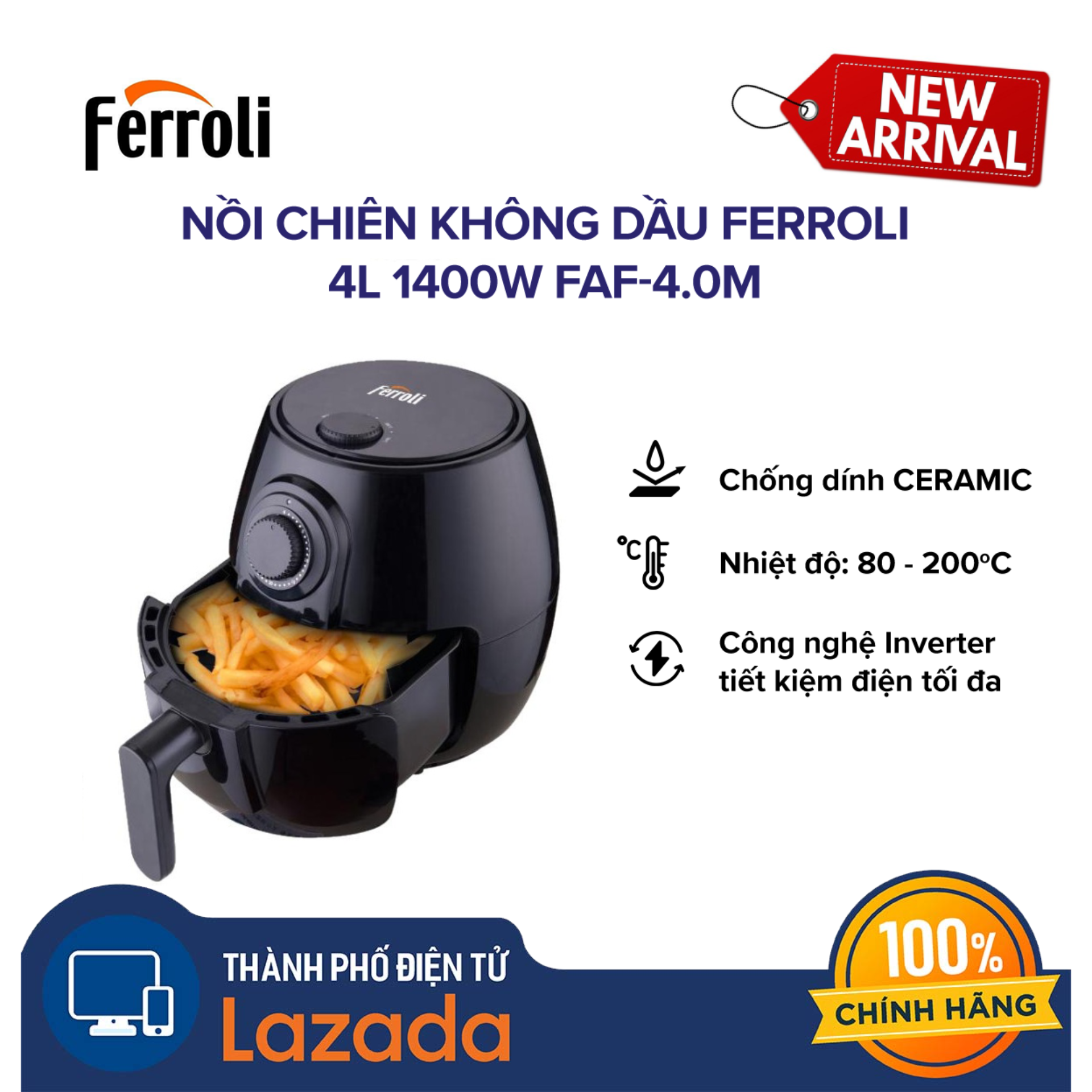 Nồi chiên không dầu Ferroli 4L chống dính - Thương hiệu Ý|ProductId:473