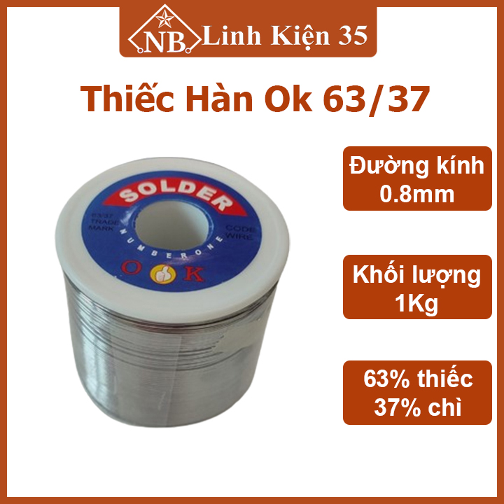 Thiếc hàn solder ok 63/37 0.8mm khối lượng 1kg dùng hàn chì điện tử