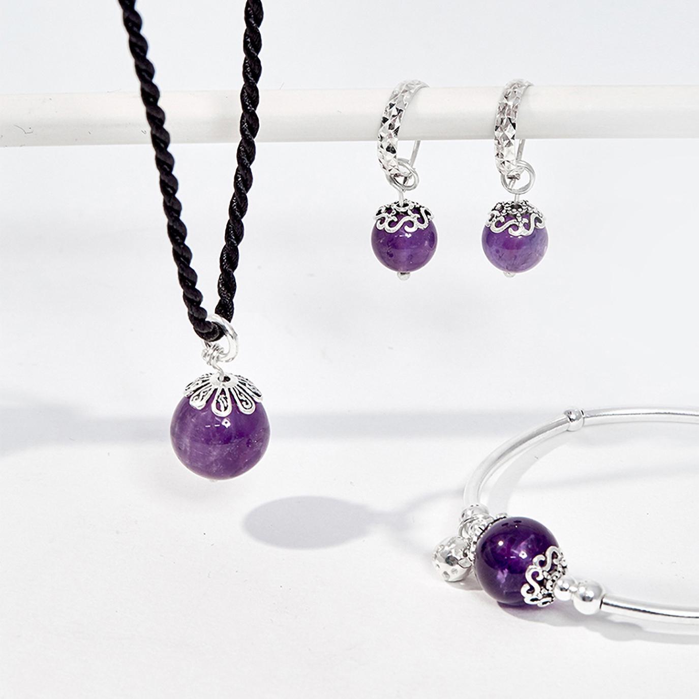 Bộ trang sức đá thiên nhiên thạch anh tím mệnh hỏa thổ - ngọc qúy gemstones