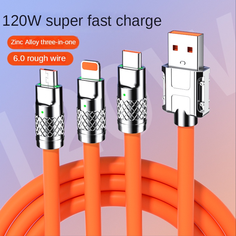 Dây cáp sạc nhanh 120w 6a bằng silicone dành cho iphone / type c / android