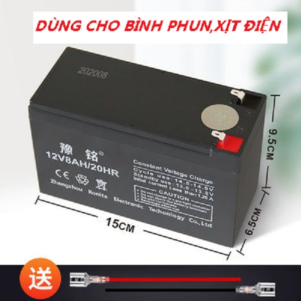 Bình Ắc quy khô KONITA 12V8AH màu đen dùng cho bình phun.