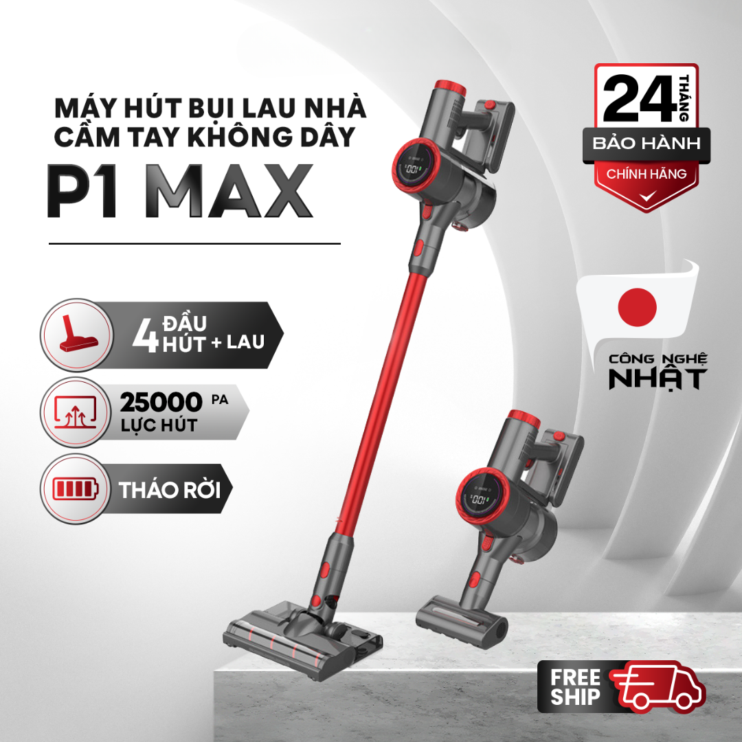 Máy hút bụi lau nhà cầm tay đa năng thông minh P1 Max, Máy hút bụi gia đình Không Dây loại tốt, Cây lau nhà