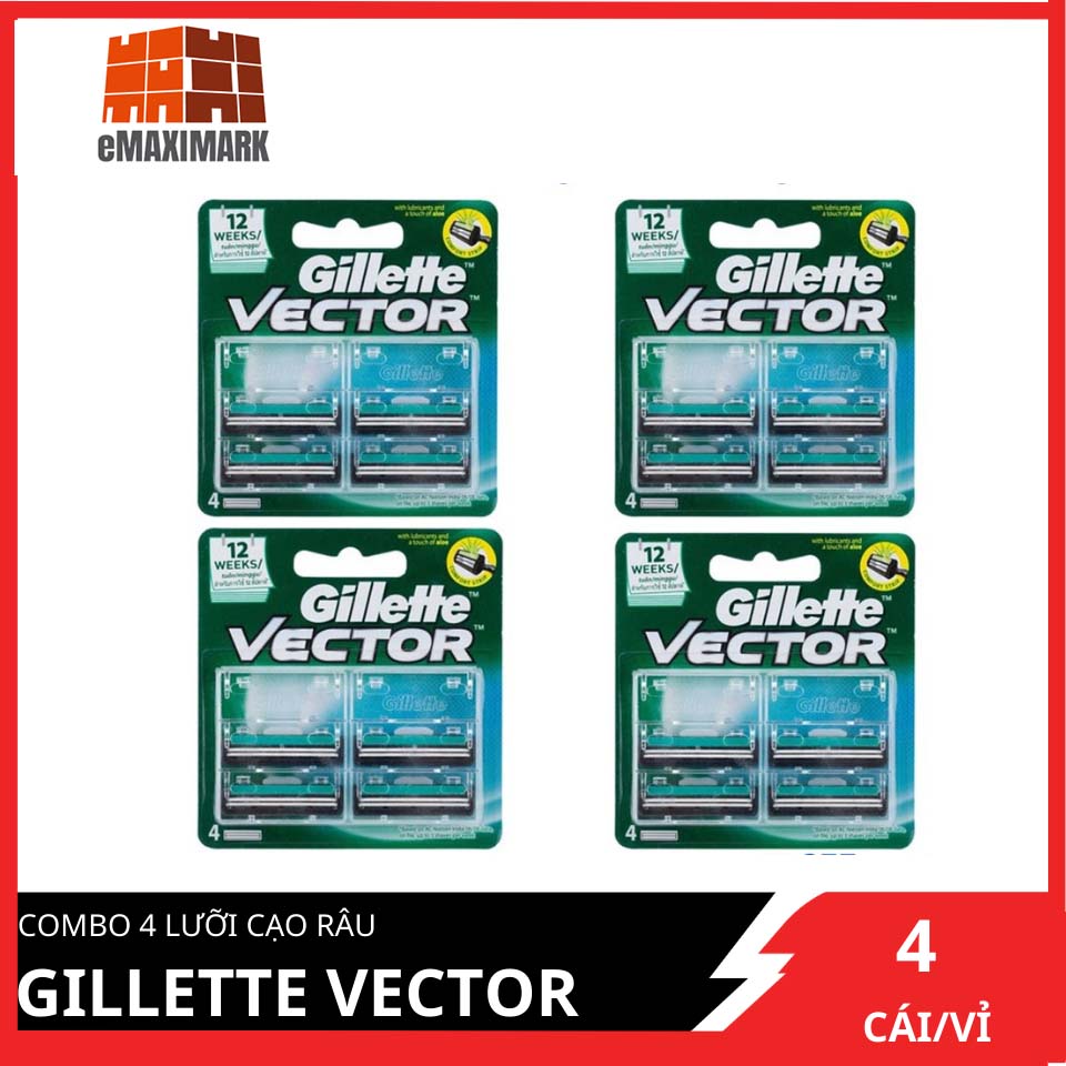 Combo 4 Vĩ Lưỡi Cạo Râu Gillette Vector Lưỡi 4s