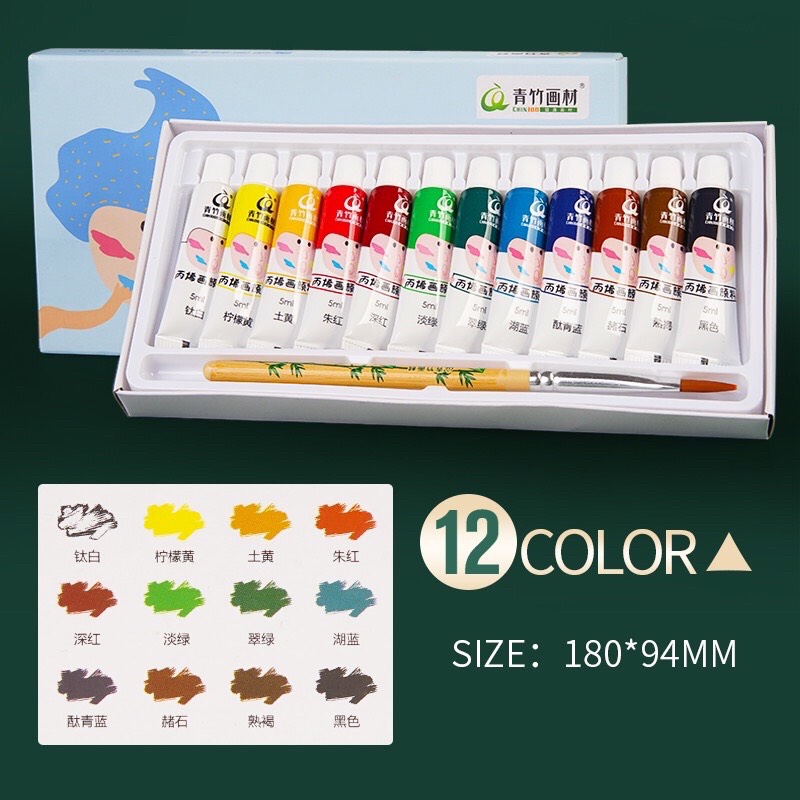 Bộ 12 màu acrylic mini vẽ tranh, vẽ giày, tô màu đất sét