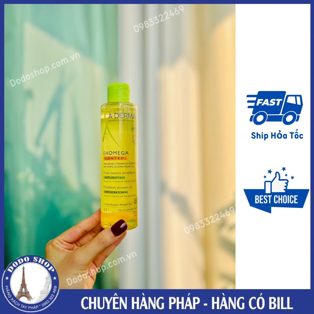 Sữa tắm A derma exomega control dạng dầu tắm Aderma exomega Shower Oil cho da khô, da cơ địa, hxt pháp_Dodoshop.com.vn