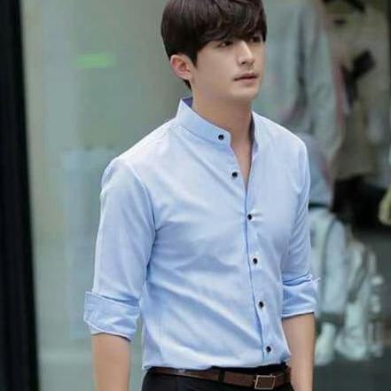 Áo sơ mi cổ Trụ đẹp, sơ mi nam cổ tàu chống nhăn loại đẹp Xanh Nhạt