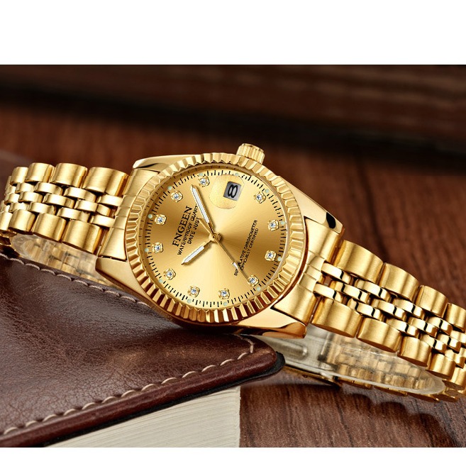 Đồng Hồ Nữ FNGEEN Japan O-0888 chống nước- lịch ngày sang trọng day hợp kim thép không gỉ cao cấp