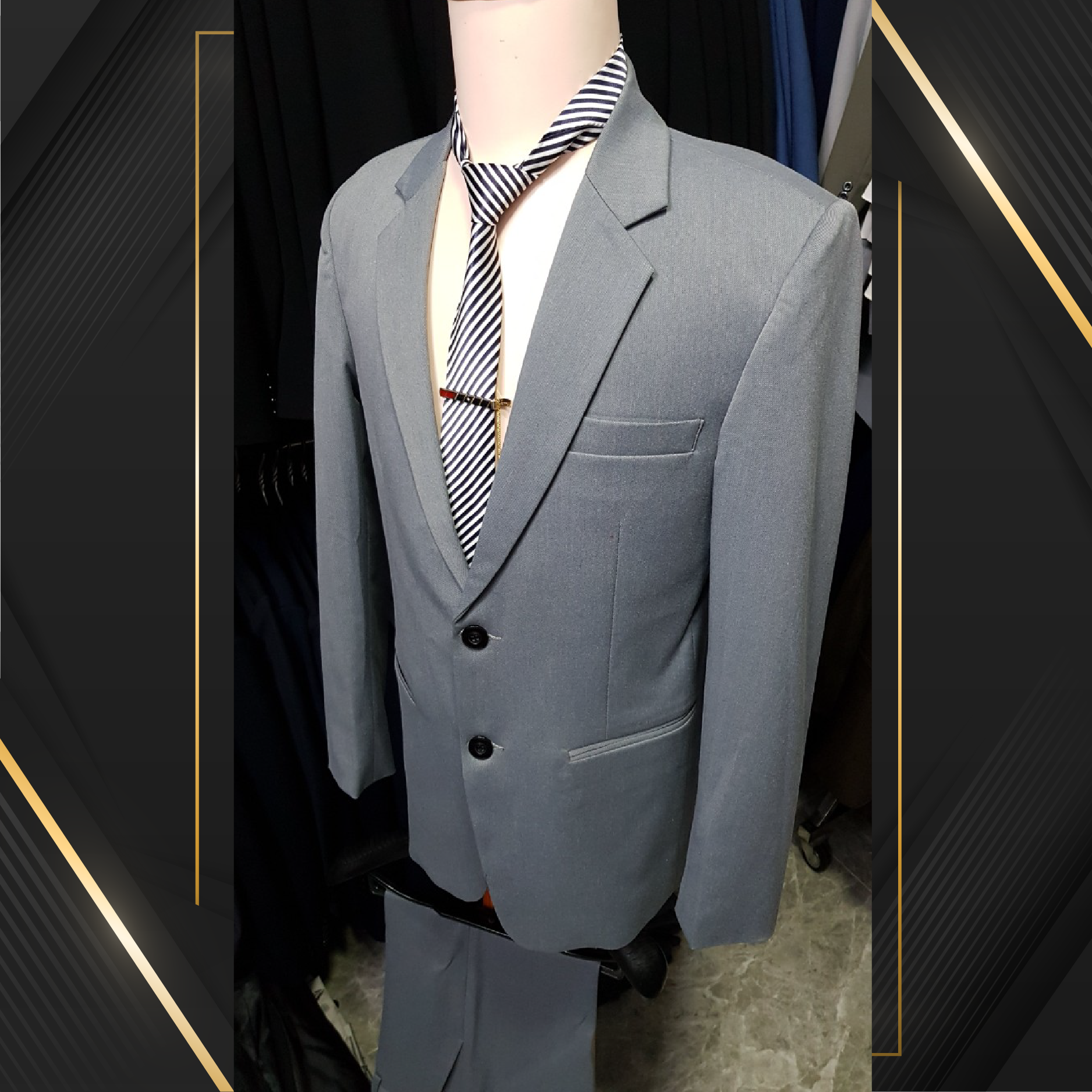 Bộ vest nam bác sui kiểu 2 nút form suông màu xám ghi trơn tặng cà vạt kẹp