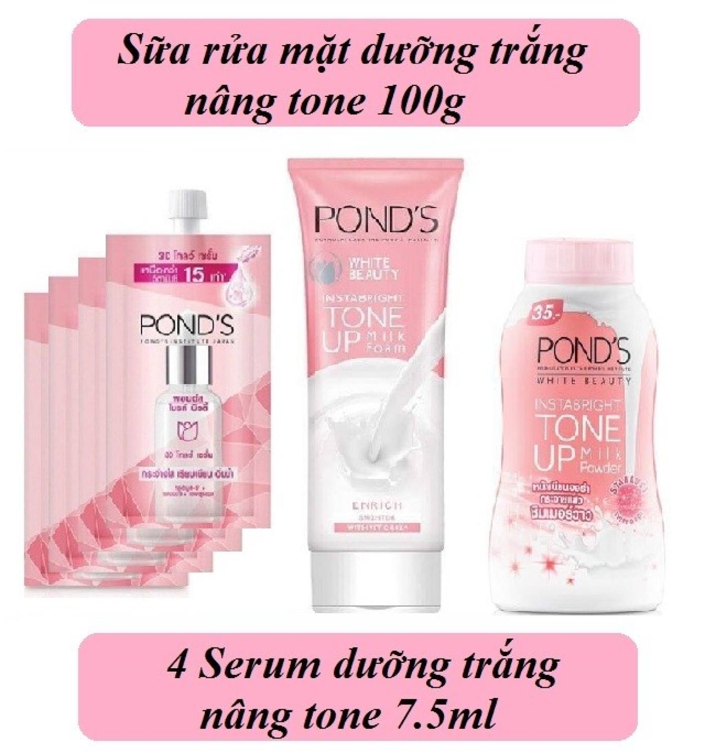 Combo Kem Sữa Rửa Mặt +4 Gói Serum + 1 Phấn phủ nâng tông Pond's White Beauty