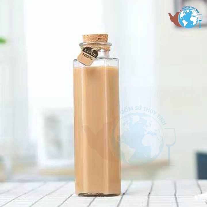 [HCM]Chai thủy tinh Lục Giác nút bần 350ml