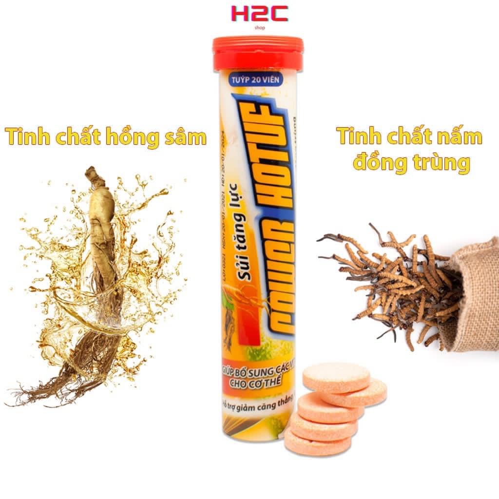 Sủi tăng lực Power Hotuff, C Sủi, sủi từ nhân sâm và nấm đông trùng giúp tăng cường sức khỏe, giảm mệt mỏi, tuýp 20 viên