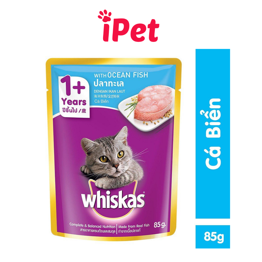 Thức Ăn Pate Whiskas Vị Cá Biển Hải Sản Cho Mèo Lớn 80g - iPet Shop