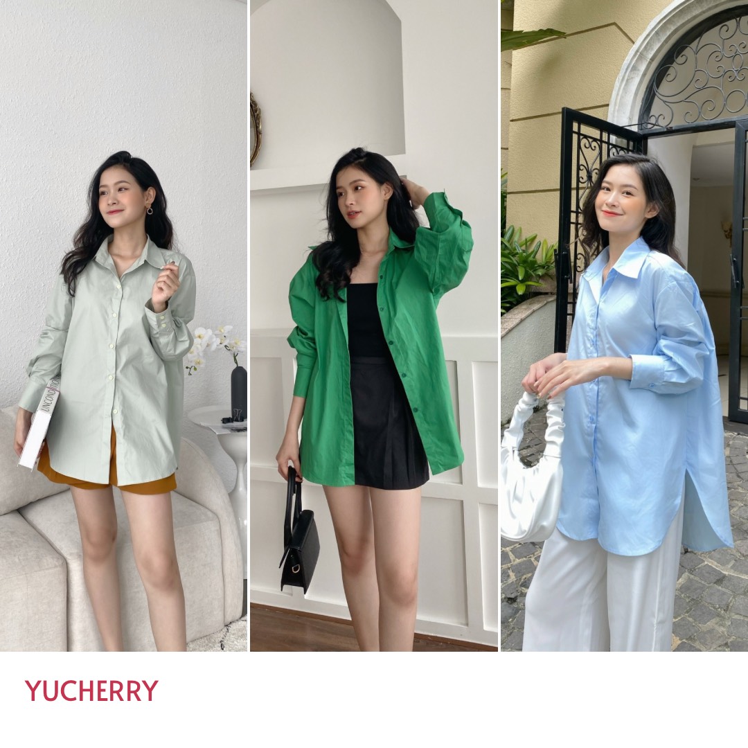 YU CHERRY | Áo sơmi basic nữ form oversize có thể mặc giấu quần Basic Cotton Shirt YA381
