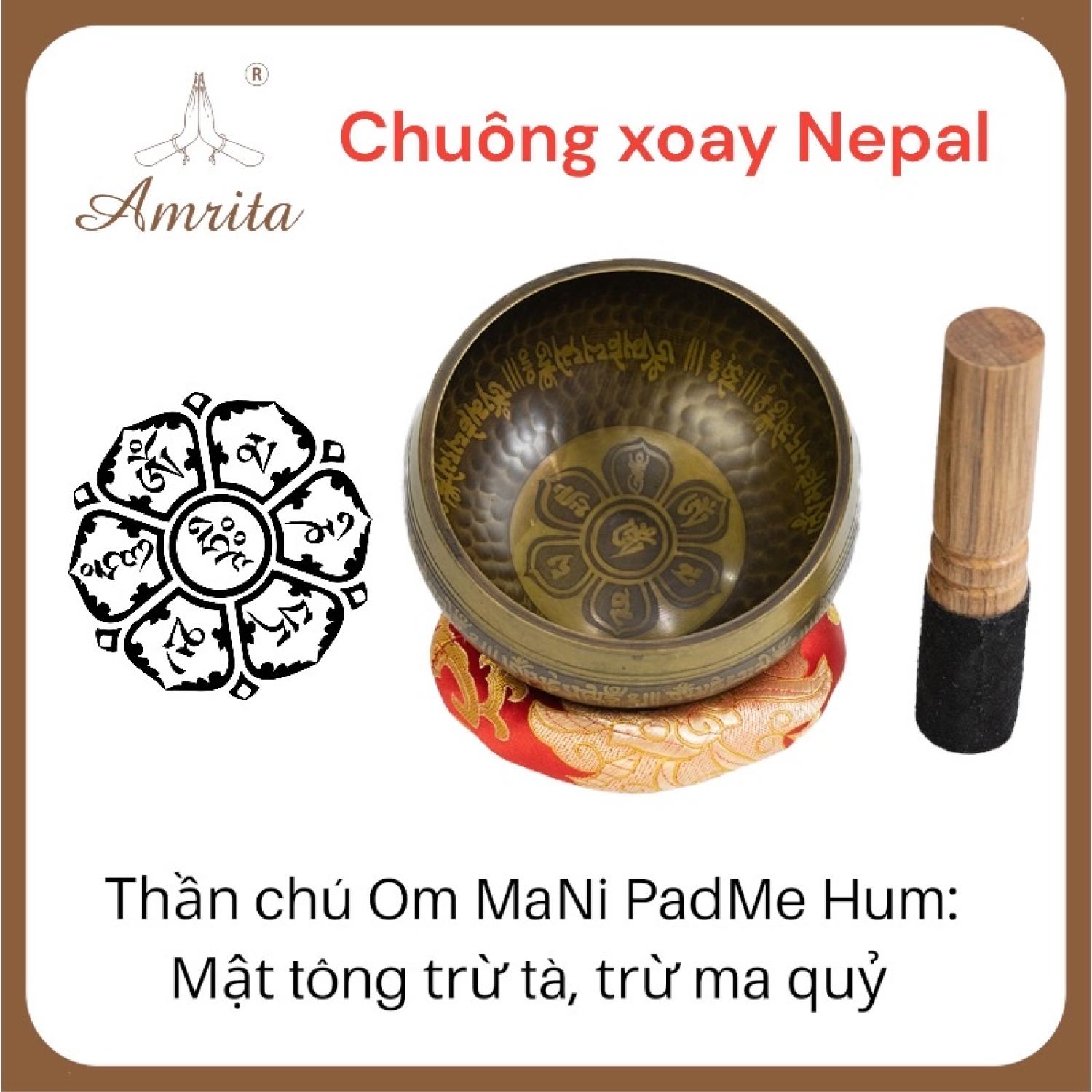 Chuông xoay Tây Tạng, chuông bát nepal họa tiết mắt Phật - singing bolws - chuông mõ tụng kinh - chuông xoay Amrita.vn