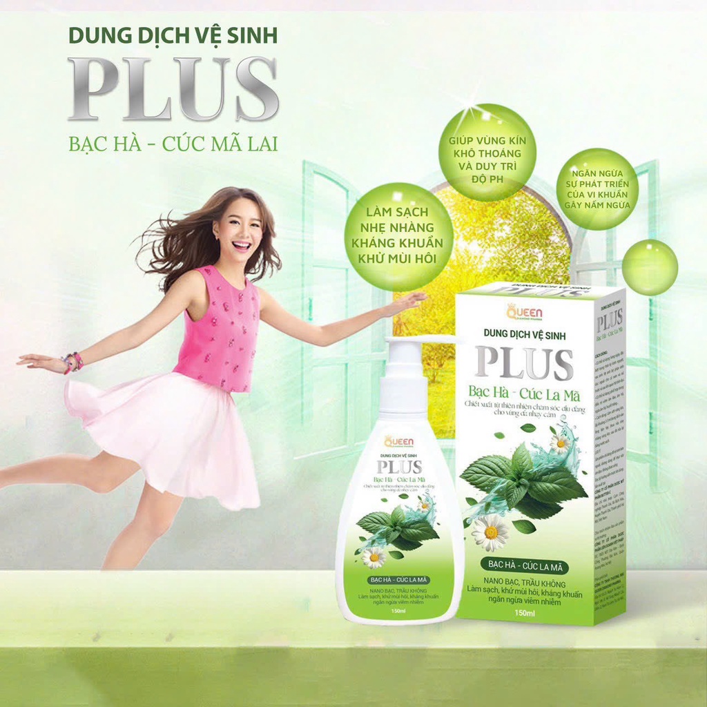 (Chính Hãng) Dung Dịch Vệ Sinh Plus Bạc Hà - Cúc la mã Queen 150 ml
