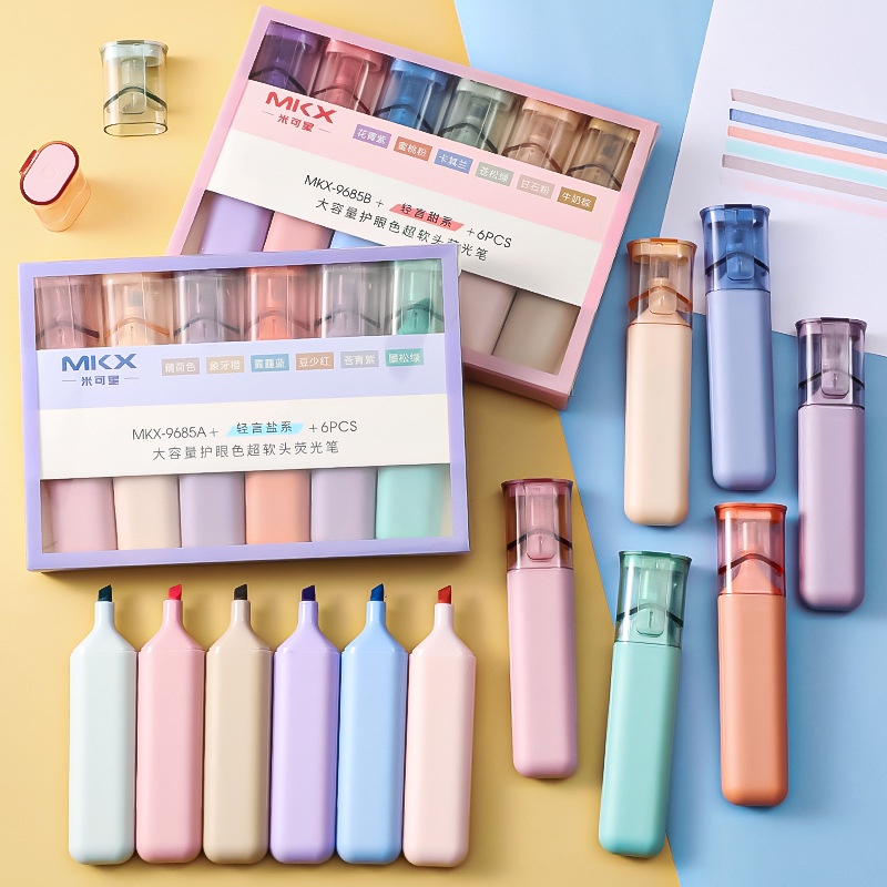 Hộp bút đánh dấu highlight dạ quang 6 màu lựa chọn