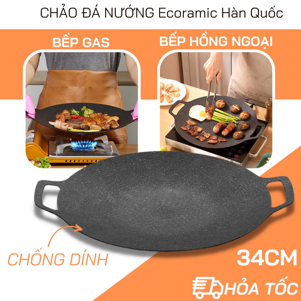 [SIZE 34CM] Chảo Đá Nướng Chống Dính Không Cần Dầu Ecoramic Hàn Quốc,Size 34cm, Chảo Đa Năng Chiên, Sào, Gián, Nướng BBQ