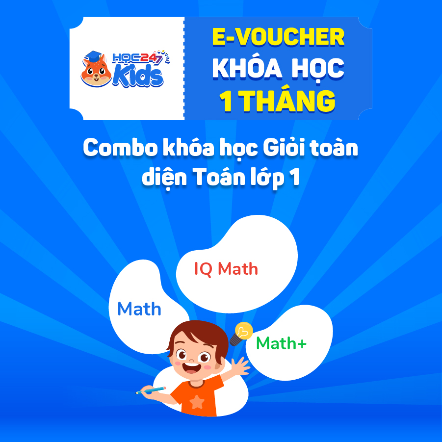 Toàn quốc [E-voucher] Combo khóa học Giỏi toàn diện Toán lớp 1 (1 tháng)  - App HOC247 Kids