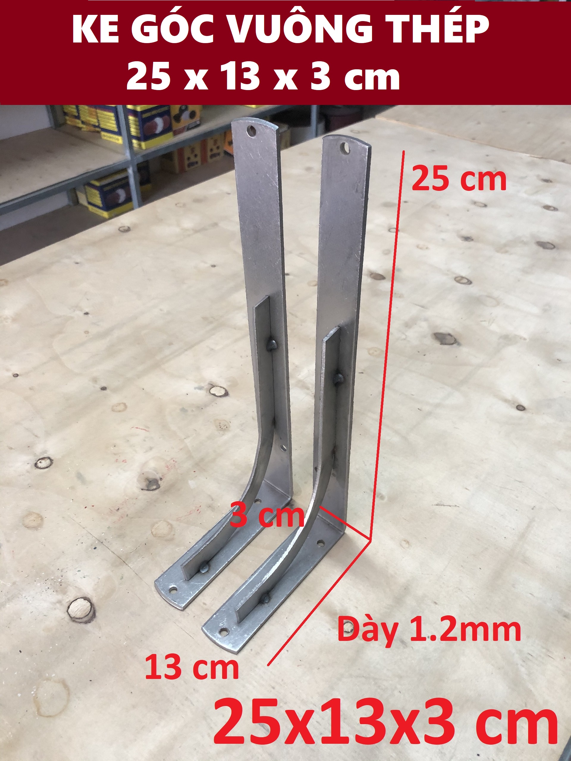 Ke góc vuông chữ L thép 25 x 13 x 3 cm