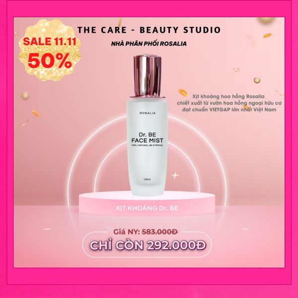 Xịt khoáng hoa hồng Rosalia - Dr BE Face Mist, nước hoa hồng kiềm dầu dưỡng ẩm, giúp da sáng mịn, cân bằng PH, se khít lỗ chân lông, thích hợp với mọi loại da, đặc biệt da dầu mụn, nhạy cảm - The CARE Beauty Studio