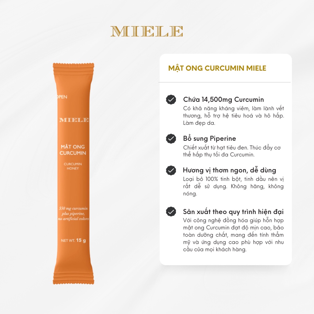 Gói Stick Mật Ong Nghệ Curcumin Miele 15G