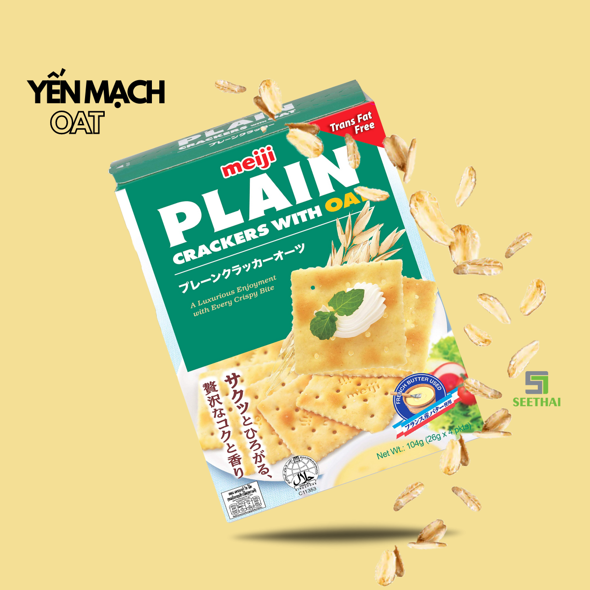 Bánh quy ăn kiêng MEJI Plain cracker Singapore 104gr bánh low fat giảm cân hương vị giòn nhạt