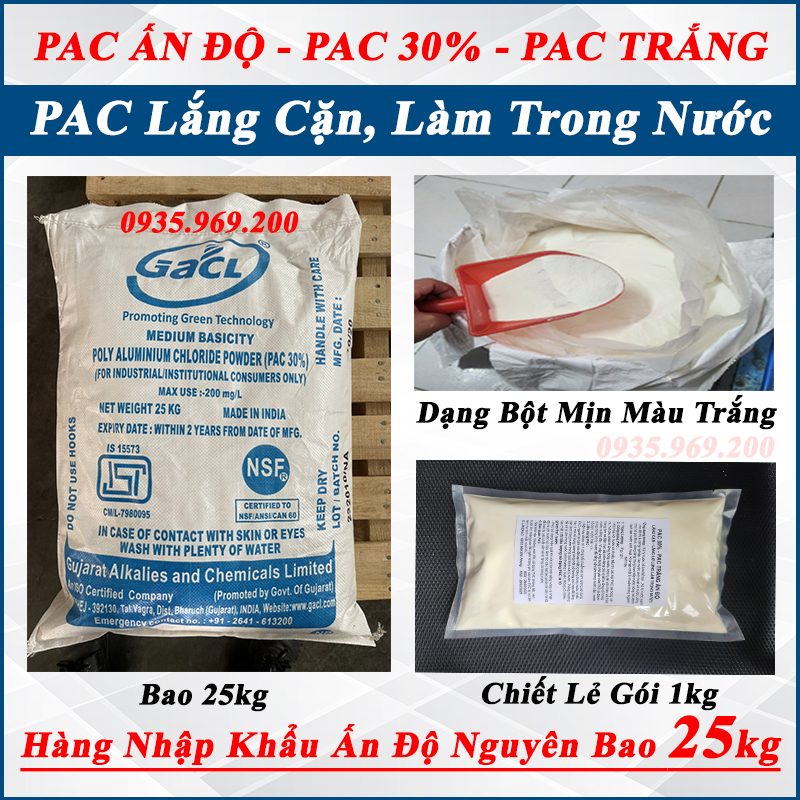 5kg PAC 30% Ấn Độ, PAC trắng, PAC lắng cặn làm trong nước