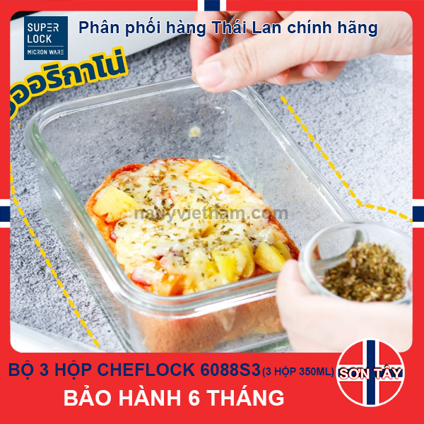 [ CHEFLOCK ] BỘ 3 HỘP THUỶ TINH CHEFLOCK 6088S3 [ KÈM MUỖNG NĨA NHỰA ]
