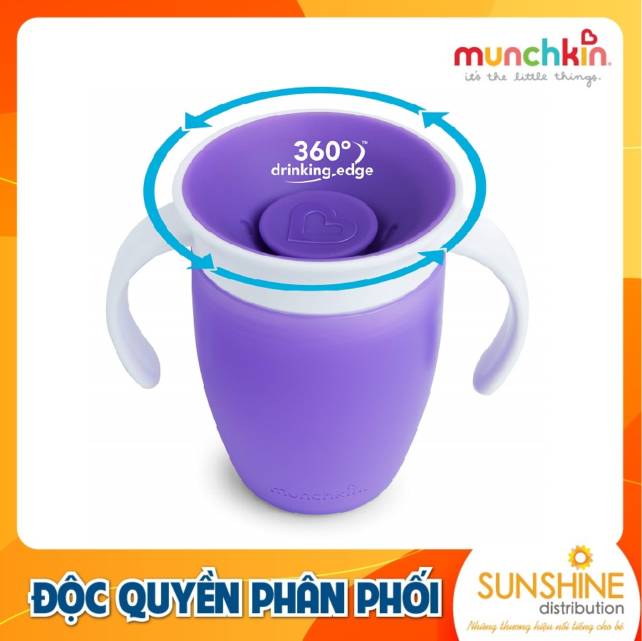 CỐC TẬP UỐNG 360 ĐỘ CHỐNG ĐỔ MUNCHKIN CÓ NẮP (207ML-TÍM)