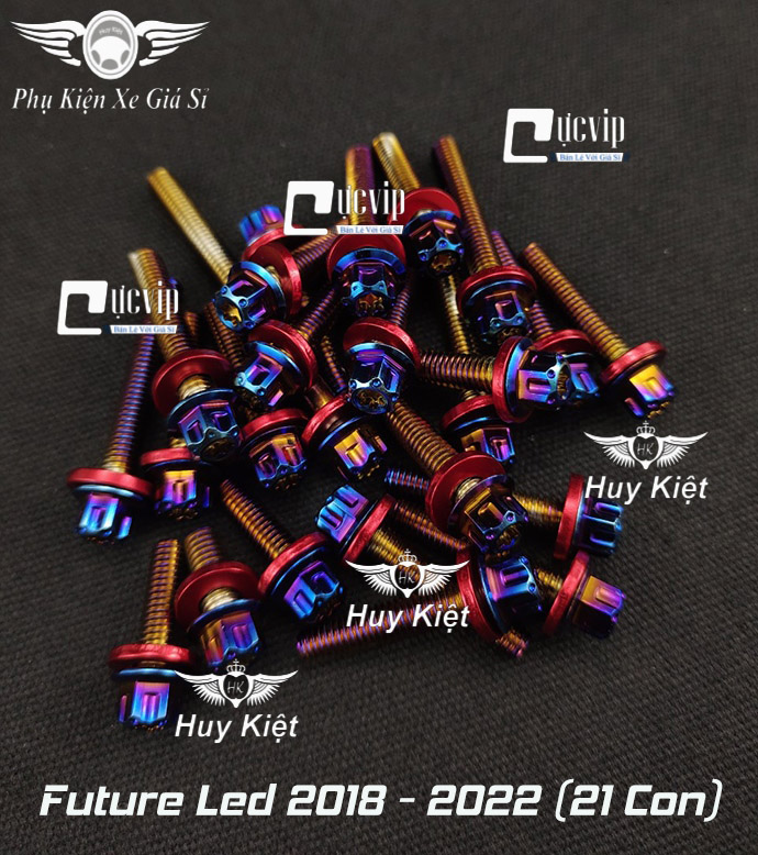 Bộ Ốc Lốc Máy Salaya Inox 304 Xi Titan + Lông Đền Đỏ Cho Winner, Ex, Sonic, Raider, Satria, Sirius, Future, SH, Vision, Wave, Vario, AB