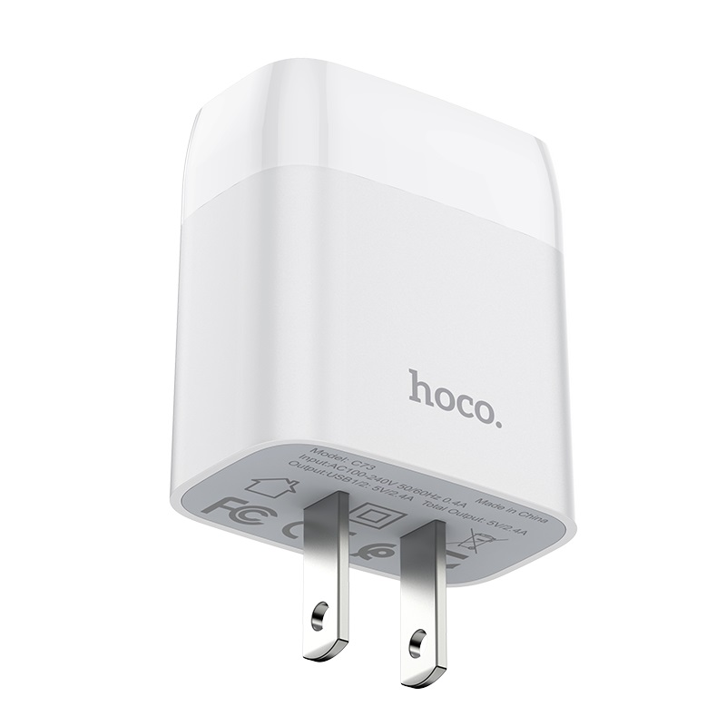 Cốc sạc 2 cổng Hoco C73 max 2.4A (Trắng) - Nhất Tín Computer