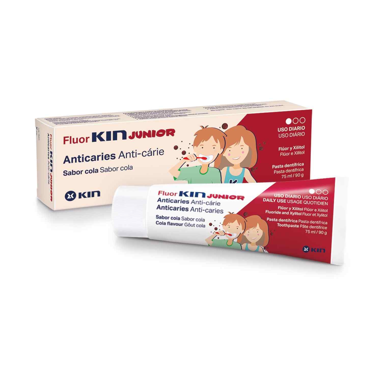 Kem đánh răng, nước súc miệng trẻ em 6-12 tuổi Fluor KIN Junior 75ml