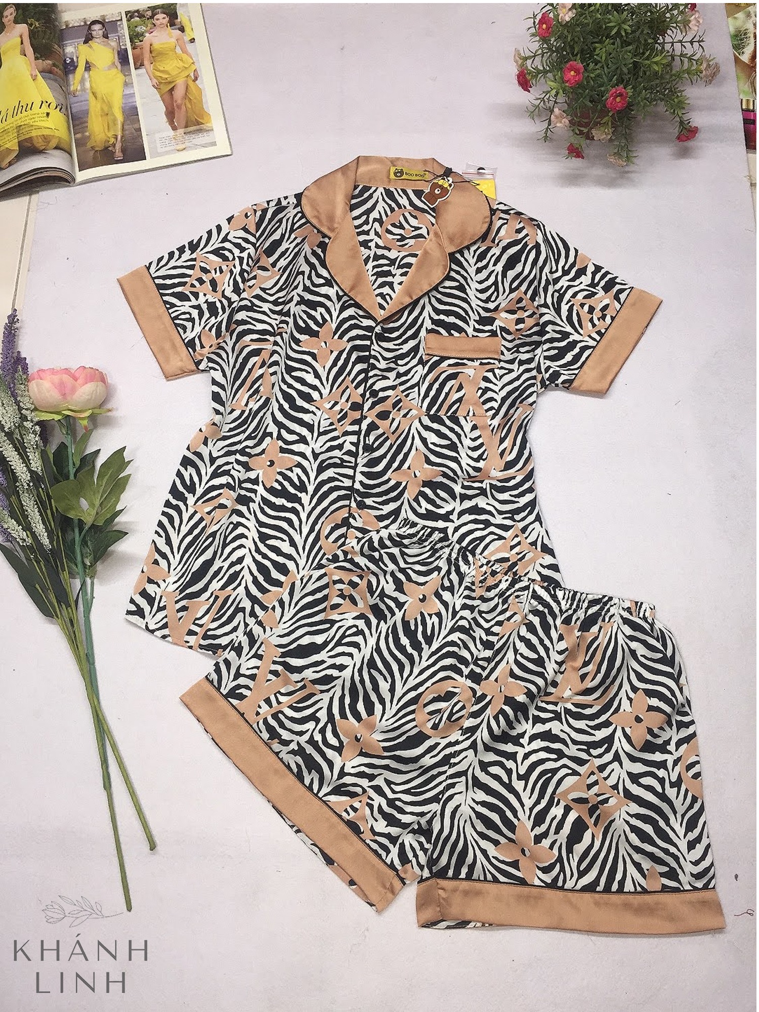Bô đồ pizama nữ đùi lụa hình dễ thương