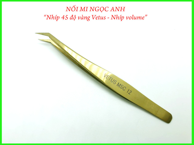 Nhíp cong 45 độ vàng Vetus cao cấp, nhíp cong nối mi volume