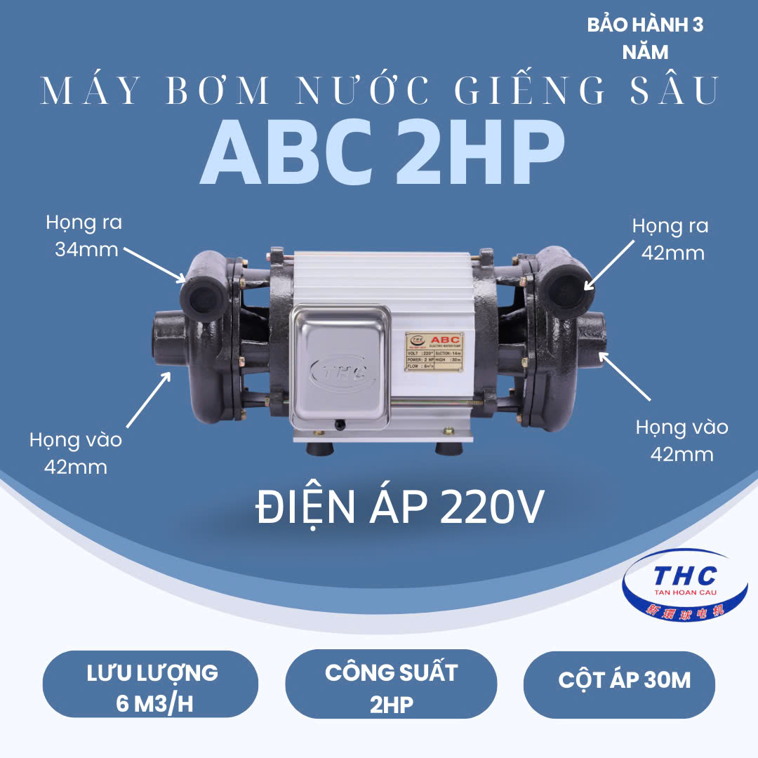 [HCM] MÁY BƠM NƯỚC HÚT GIẾNG 2 ĐẦU ABC 2HP - ABC1500
