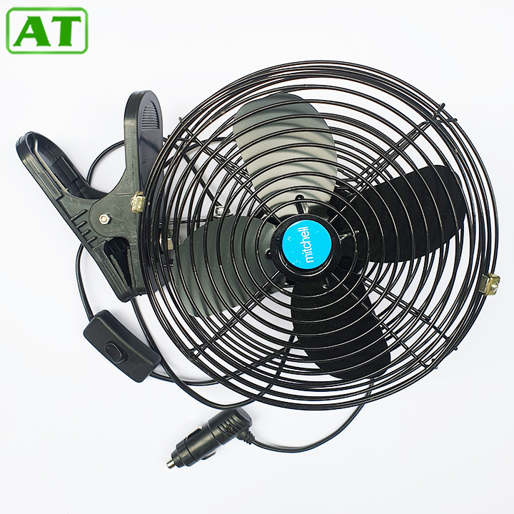 Quạt kẹp trên ô tô lồng sắt 22cm cánh sắt màu đen 12v hoặc 24v