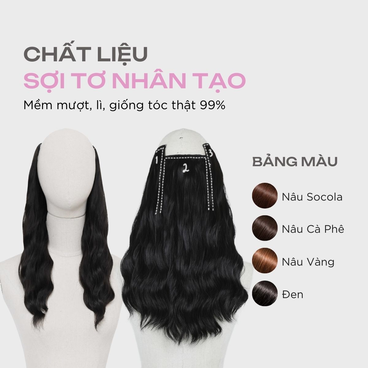 Tóc Kẹp Dải 3 Mảnh CAPELLI Dáng Xoăn Xù