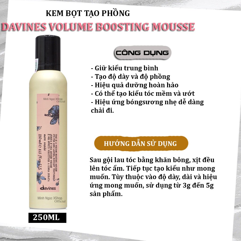 Kem bọt tạo phồng Davines Volume Boosting Mousse 250ML