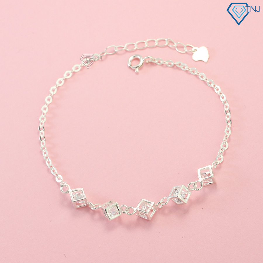 Lắc tay nữ bạc thật - Vòng tay bạc nữ khối lập phương đính đá LTN0094 - Trang Sức TNJ
